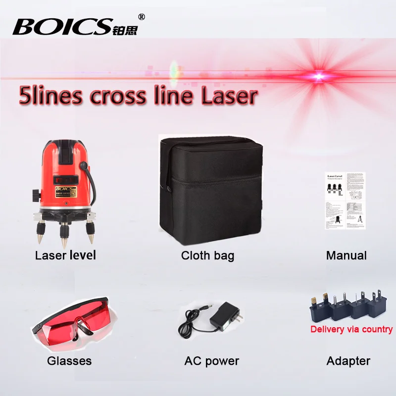 4V1H RED LASER Boics 5 линия 4V1H 6 точек Лазерная линия перекрестная линия лазерный роторный лазерный уровень для селфи нивелир лазерный 360 градусов - Цвет: 4V1H RED LASER