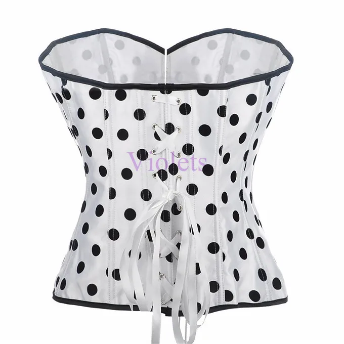 Black Polka Dot Burlesque Boned Fashion Corset Bustier Lingerie Top | Женская одежда