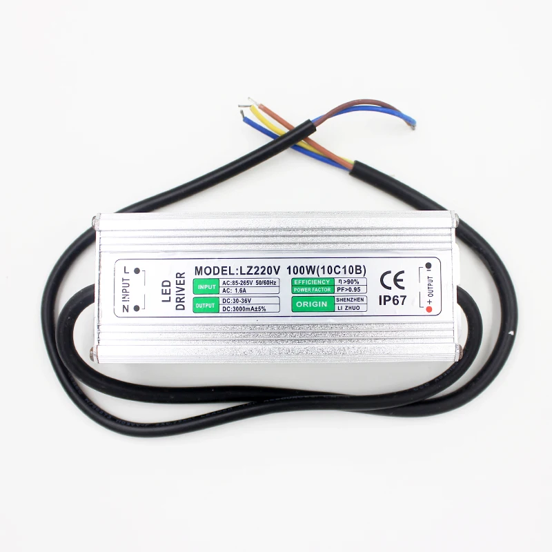 10 100W DC25 38V IP67 Водонепроницаемый светодиодный драйвер освещение Трансформатор