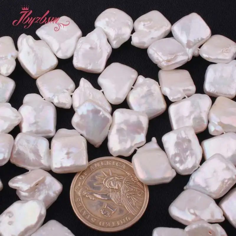 

12mm-15mm Square White Freshwater Pearl Beads Natural Stone Beads For DIY Necklace Bracelets Jewelry Making 14.5" Free Shipping