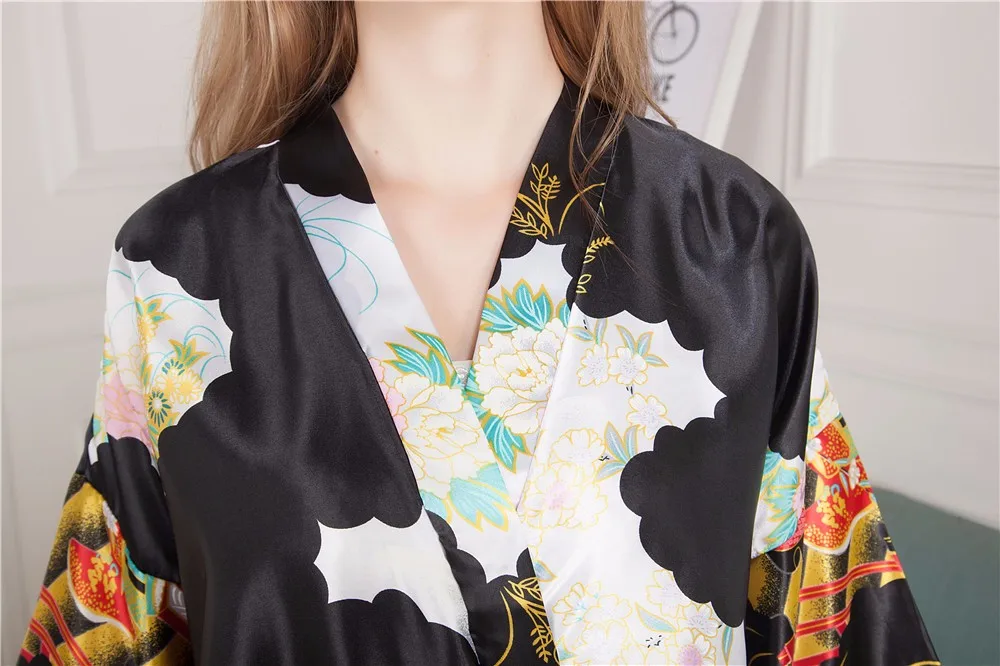 Женский халат кимоно черный из вискозы ночная рубашка пижама один размер Mdn011