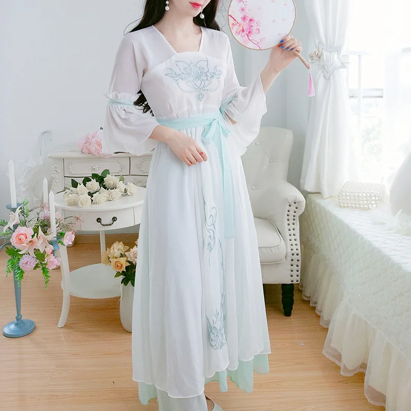 Новое модное женское платье Hanfu платья в китайском стиле платье с вышивкой