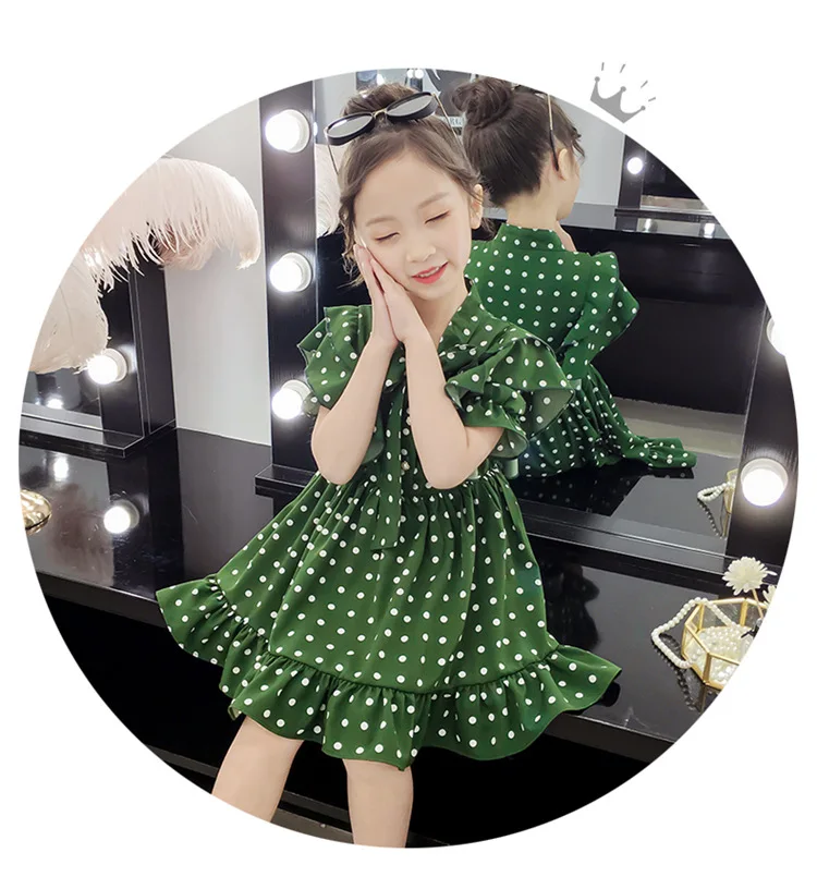 chiffon red green white girl dress summer teenage girls dresses 2019 elegant 10 year dot cute | Детская одежда и обувь