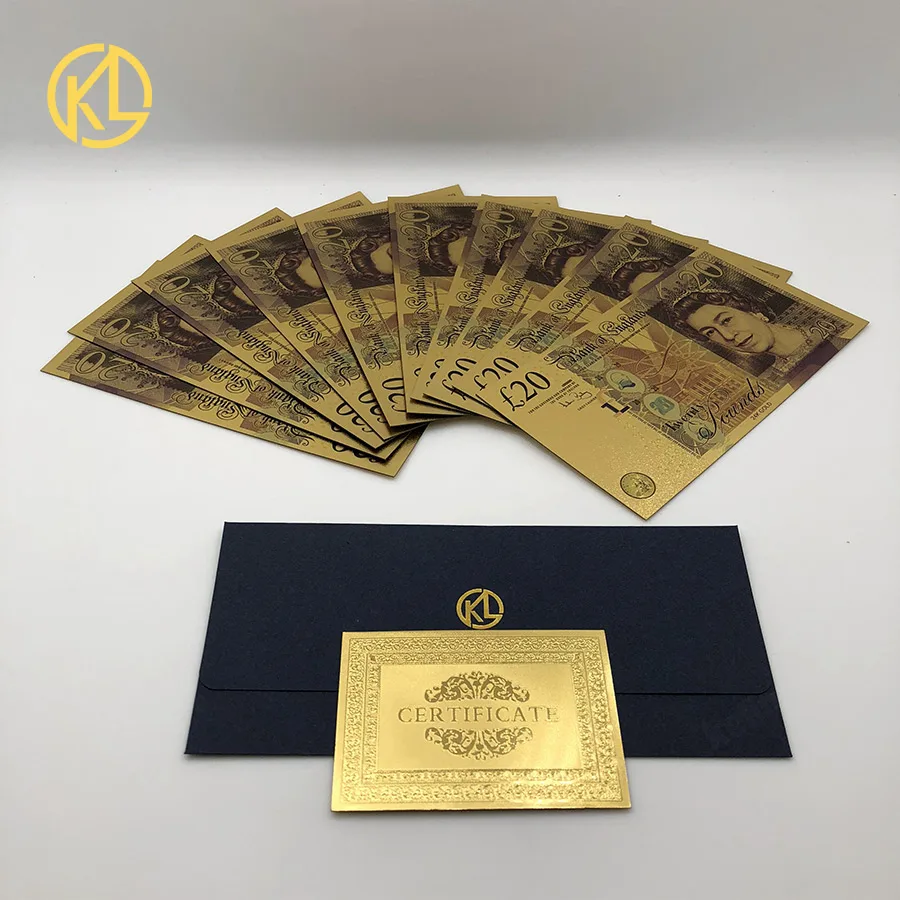 10 шт./лот бестселлер цветная банкнота британского фунта 20 банкнот позолоченная