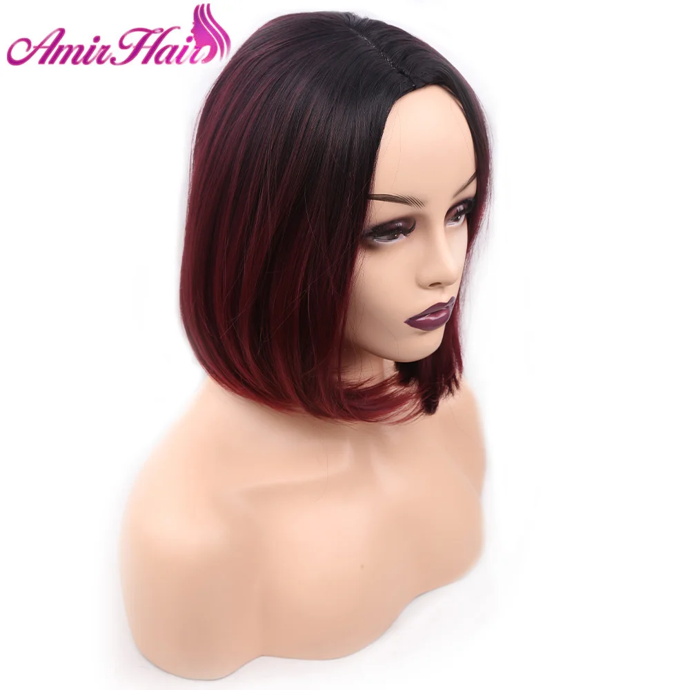 T1B/красный Amir hair парик «пучок» Омбре черные корни красные черные парики для женщин синтетический парик термостойкий зеленый блонд парик для студенческой вечеринки - Цвет: T1B/красный