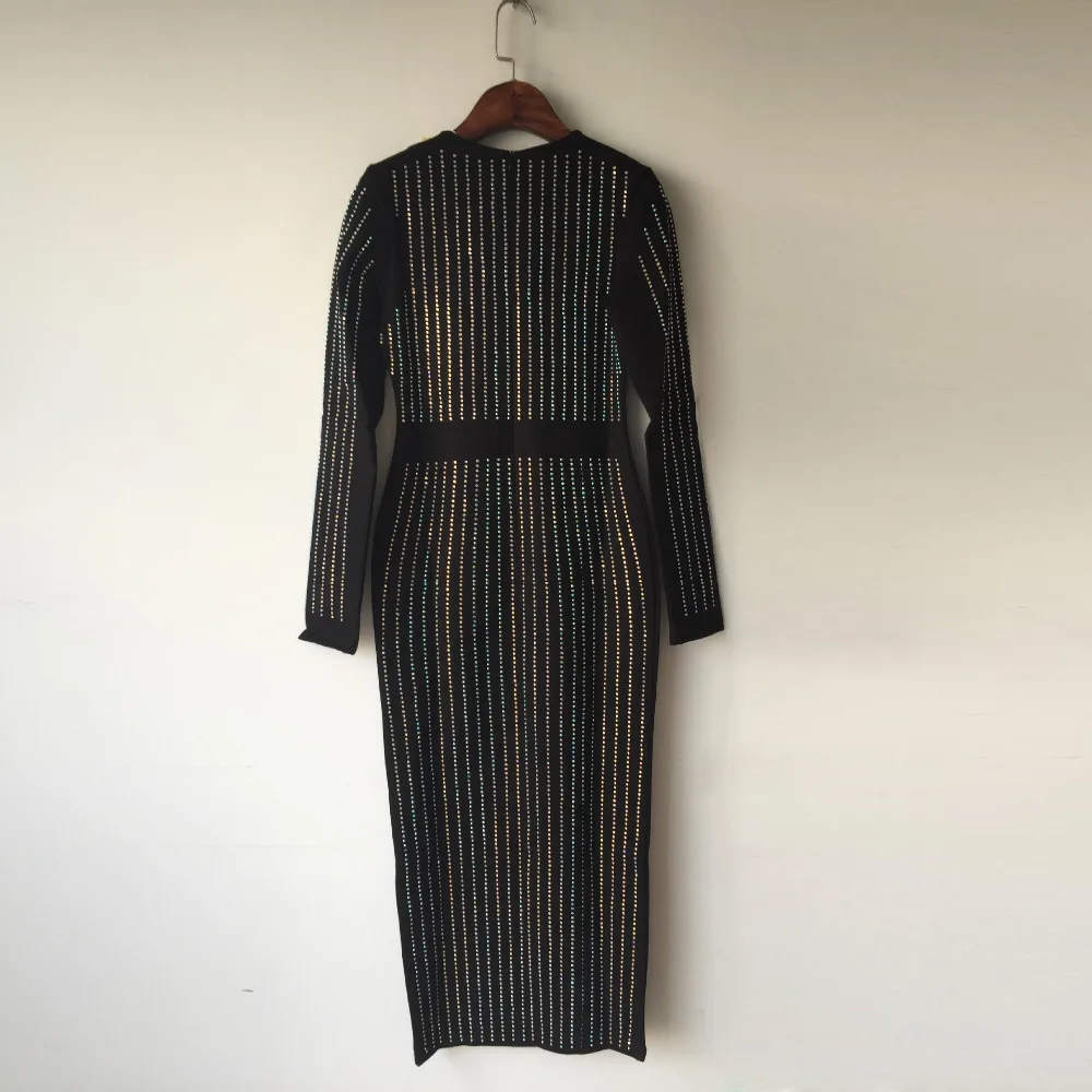 Женское облегающее платье Penanyyao Черное длинное с длинными рукавами и роскошными