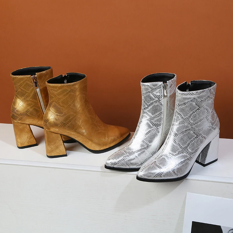 Ботильоны из змеиной кожи в европейском стиле женские Ботинки Martin с острым