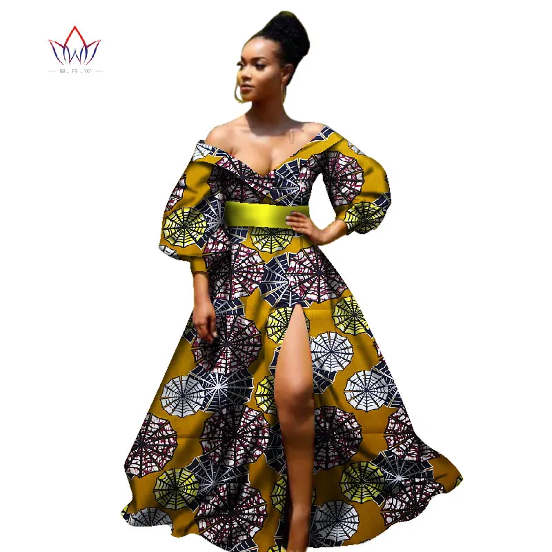 african bazin dresses for women african Three Quarter sleeves dresses for women african clothing wax dashiki fabric WY2255
