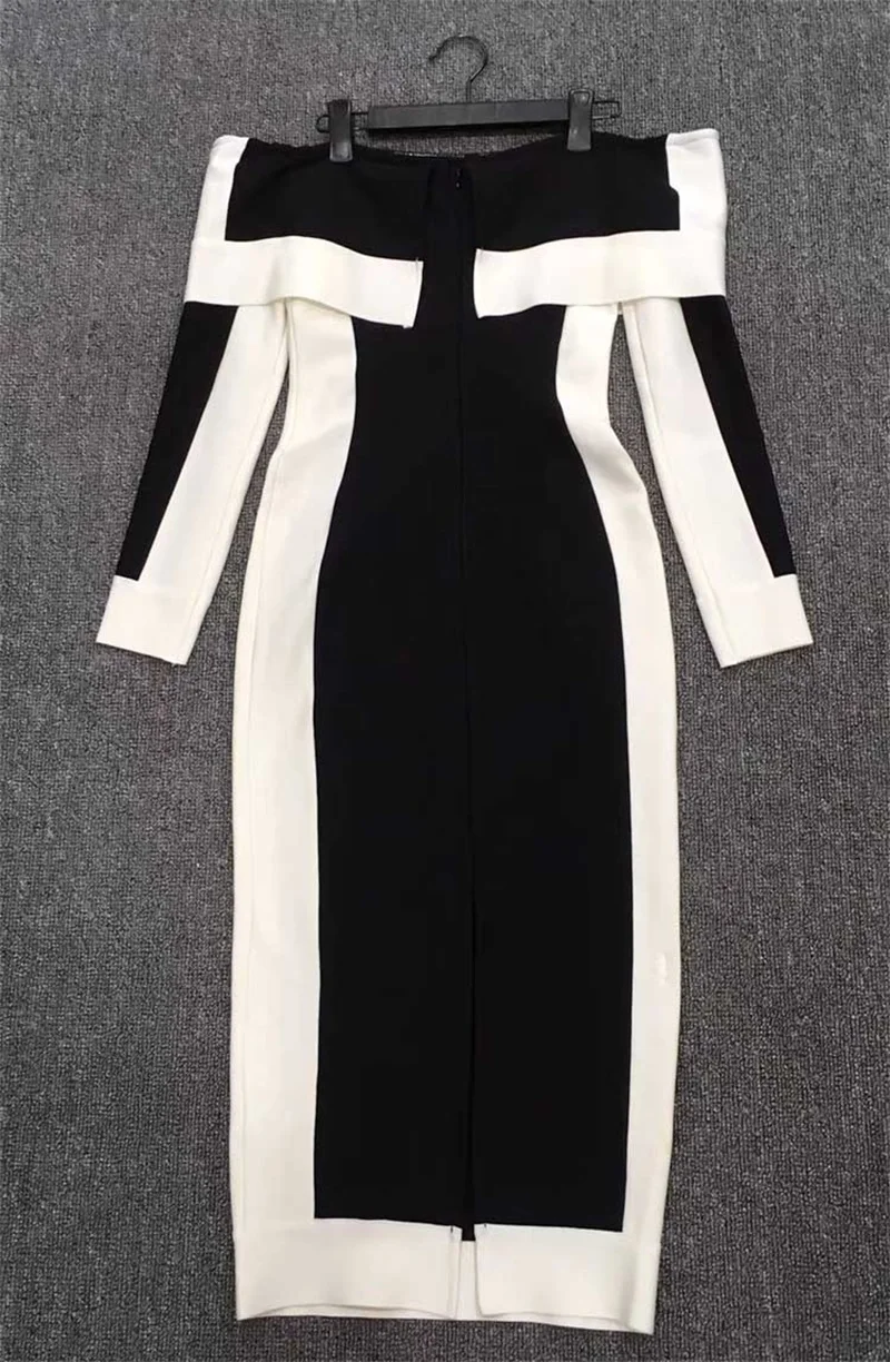 Женское облегающее платье с длинным рукавом черное открытыми плечами для