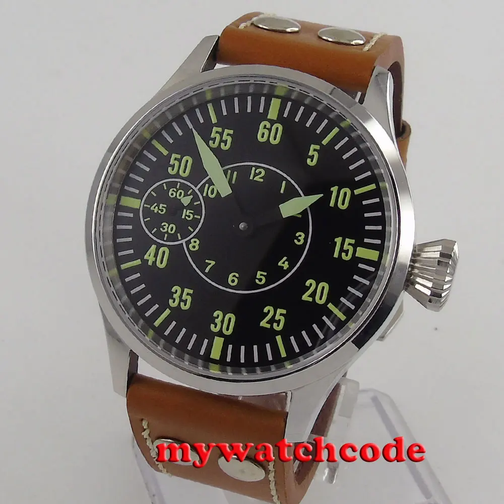 Полированный 44 мм стерильный черный циферблат сапфировое стекло 6497 ручная