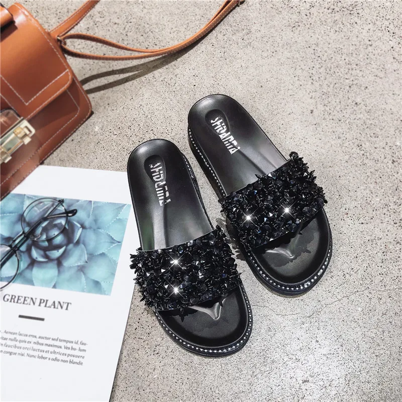 Новые женские шлепанцы Кристалл Открытый обувь удобные мягкие сандалии