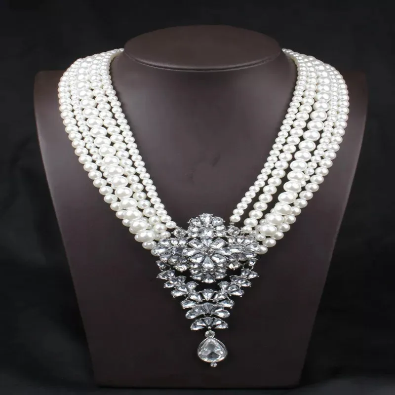 Роскошное многослойное длинное ожерелье с имитацией жемчуга и кулоном для