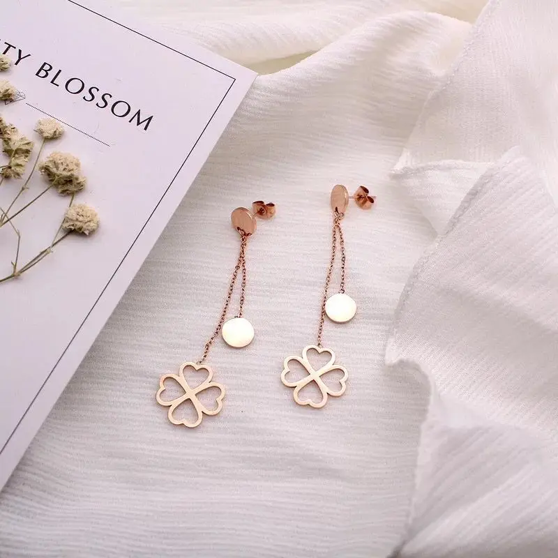 Женские серьги гвоздики из нержавеющей стали розового золота с кисточками