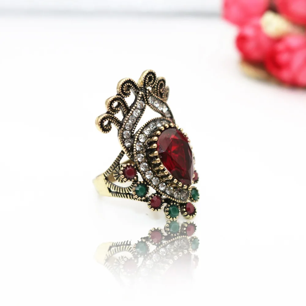 Blucome красные кольца с кристаллами из страз для женщин золотого цвета винтажные