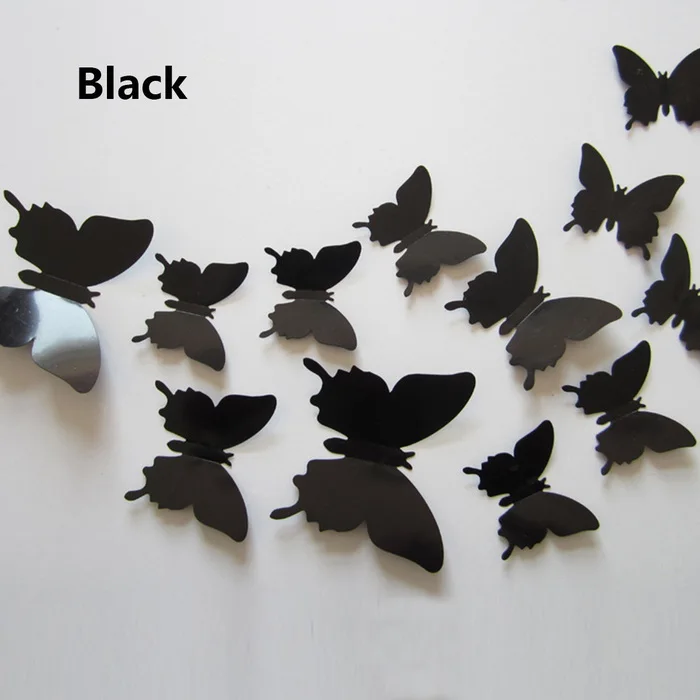 Black 12 шт. DIY Художественный дизайн наклейки на стены домашний декор красные фиолетовые розовые украшения комнаты прекрасные 3D бабочки свадебные фотографии - Цвет: Black
