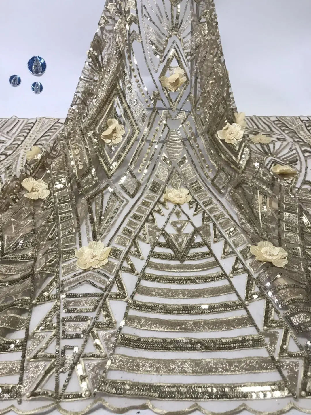 Африканская кружевная ткань в нигерийском стиле с золотыми блестками