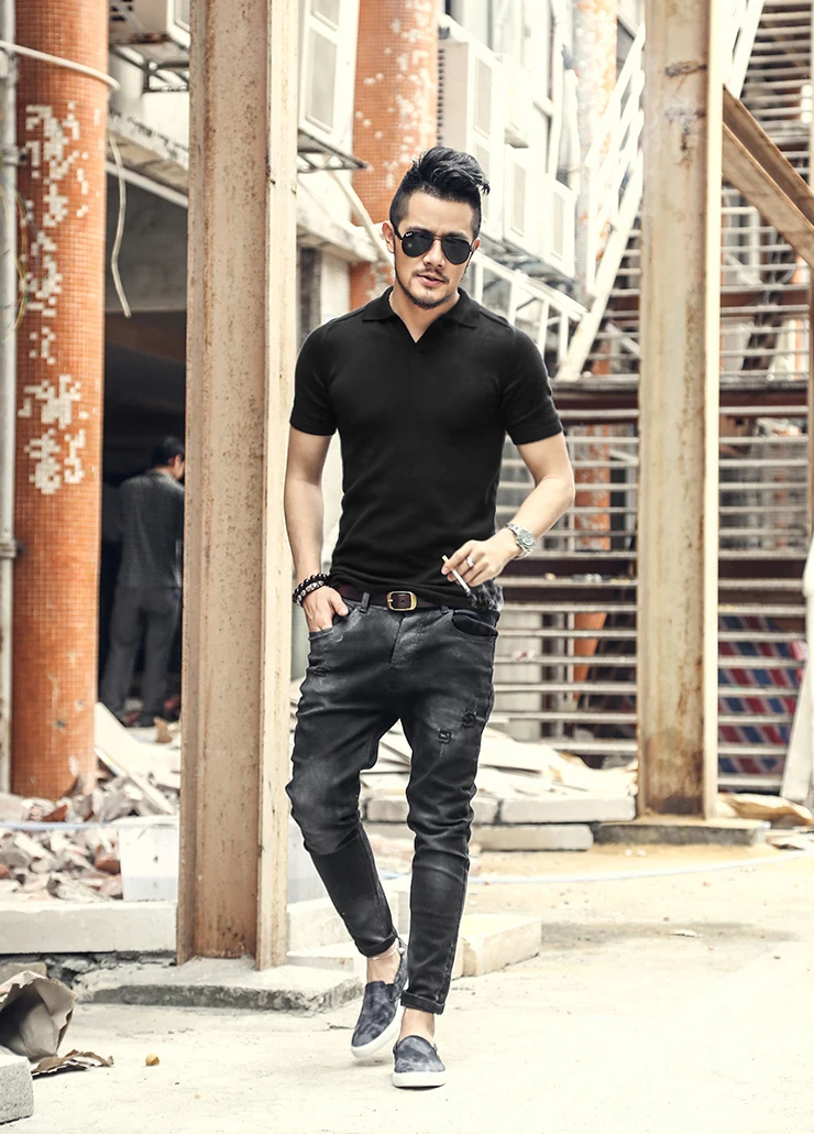 Модные Винтаж Для мужчин s Рваные джинсы Штаны Slim Fit Проблемные хип-хоп Denim Штаны Новая весна черный цвет, для мужчин стрейч джинсы Штаны K597