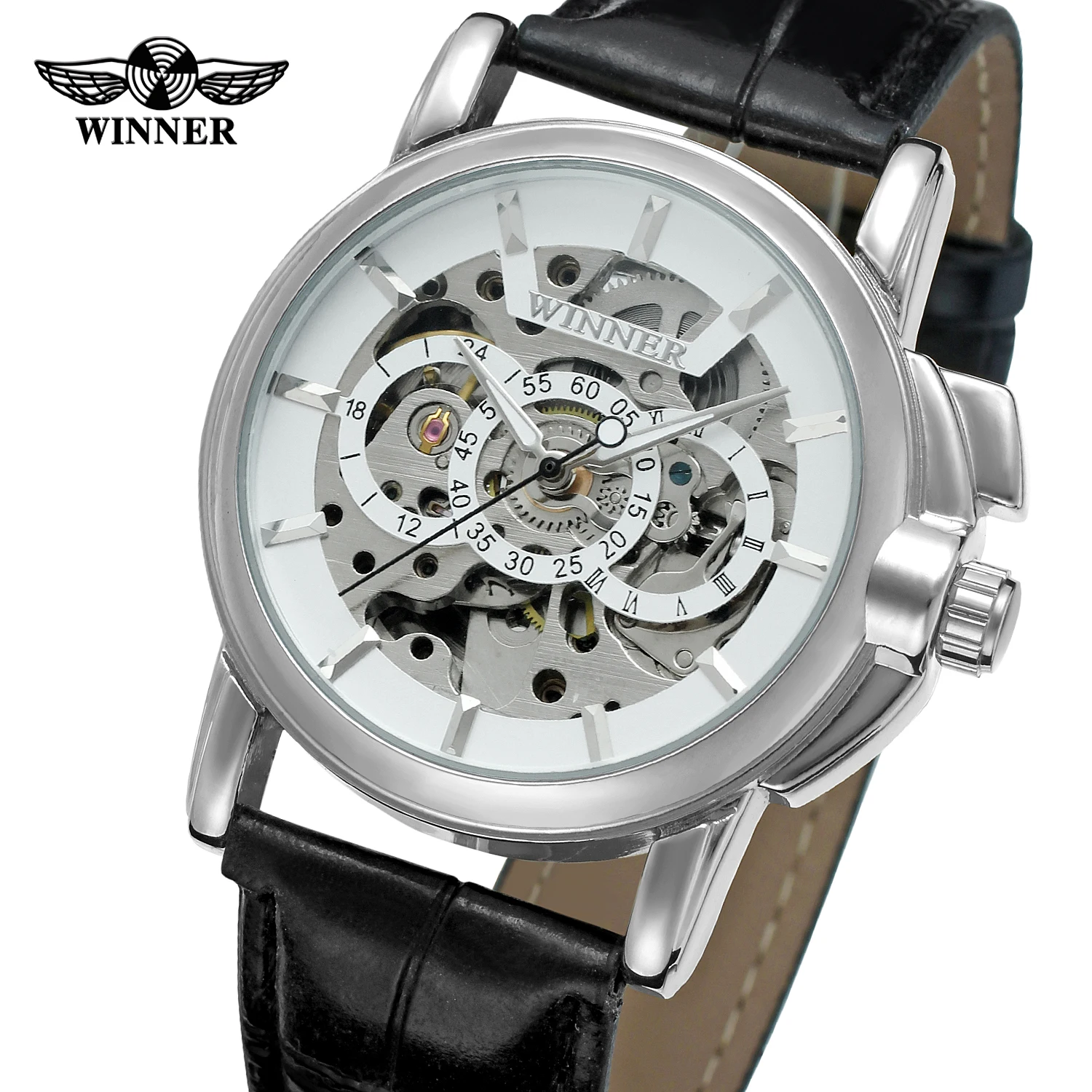 Часы наручные Winner Мужские механические брендовые роскошные золотистые с кожаным