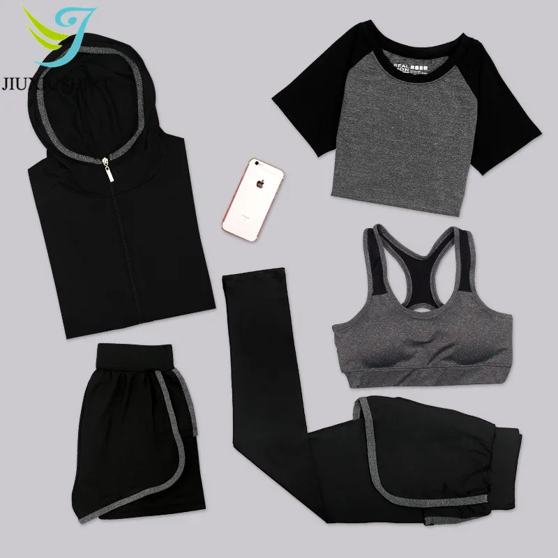 JINXIUSHIRT 5 шт. женский спортивный комплект для йоги бега фитнеса костюм с длинными