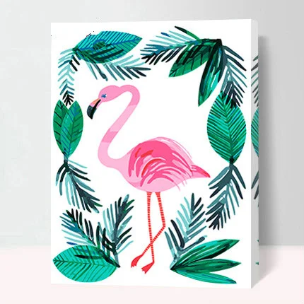 Mahuaf-a1300 фламинго и зеленые листья картины по номерам животных на холсте ручная