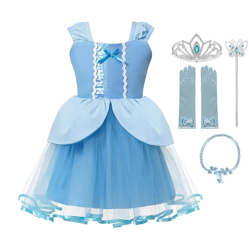 Dress A Set MUABABY платье принцессы Русалочки для девочек; детское нарядное платье Рапунцель Белоснежки с открытой спиной; Детский Костюм Золушки на день рождения - Цвет: Dress A Set
