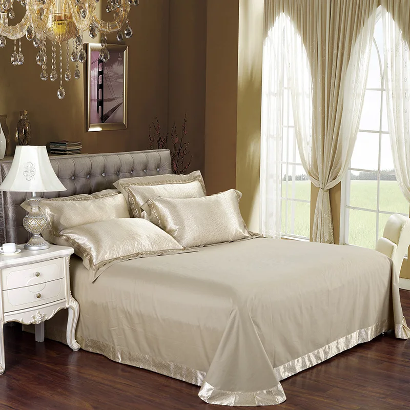 queen King size 4/6 шт. элитное постельное белье золото комплект постельного белья из шелк, сатин, Жаккард Пододеяльник, простыни постельное покрывало
