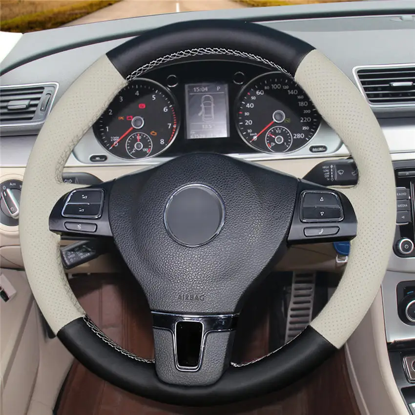 Style-03 MEWANT черный натуральная кожа ручной шитье чехол рулевого колеса автомобиля для Volkswagen VW Gol Tiguan Passat B7 Passat CC Touran Jetta Mk6 - Название цвета: Style-03
