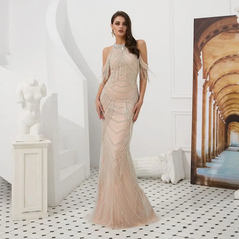 

Женское вечернее платье с бахромой Beauty-Emily, роскошное платье ручной работы с разрезом и бусинами, платье для особых случаев