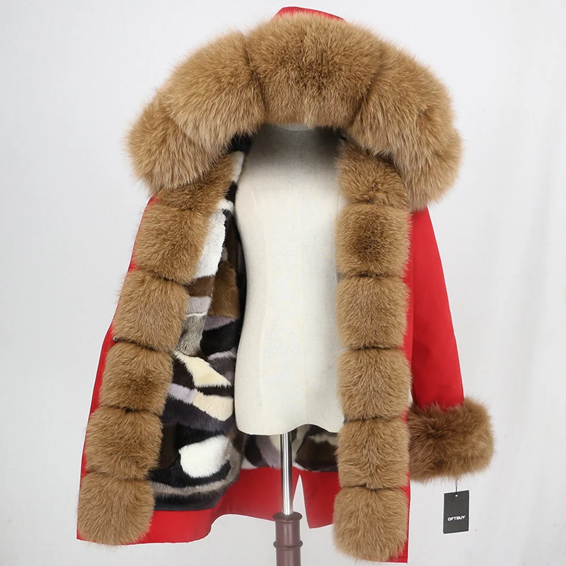 red camel OFTBUY, водонепроницаемая длинная парка, натуральный мех енота, капюшон, натуральный мех норки, подкладка, пальто, зимняя куртка, женская верхняя одежда, съемная - Цвет: red camel