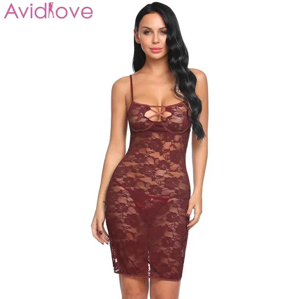 dark red Avidlove, женское сексуальное нижнее белье, сексуальное нижнее белье, прозрачное, Babydoll, эротические костюмы, прозрачные, кружевные, цветочные, комплект, платье - Цвет: dark red