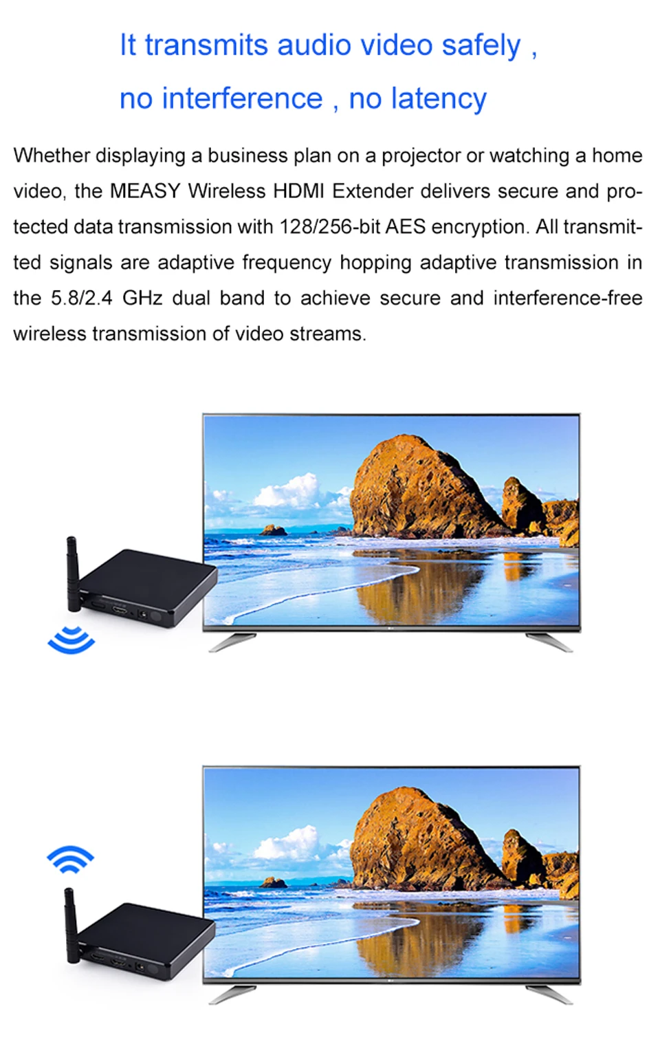 Measy FHD686 5,8 ГГц 200 м/660 футов беспроводной HDMI AV видео аудио передатчик приемник Удлинитель для ПК ТВ коробка DVD проектор