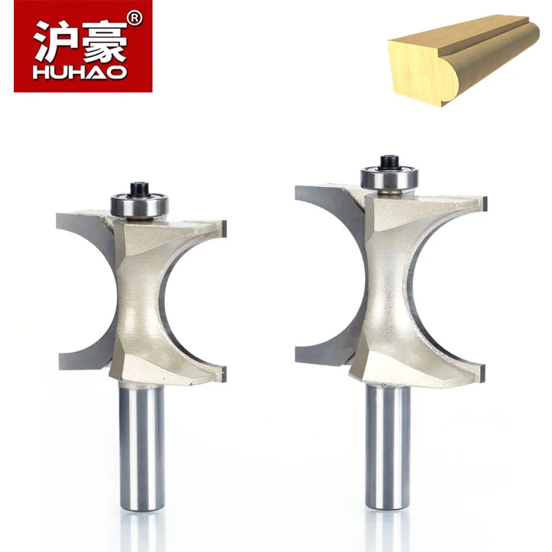 HUHAO 1/2 1/4 inch Shank Half Round Bit 2 Flute Endmill Bead Bullnose Router Bits Wood Bearing Woodworking Tool Milling Cutter