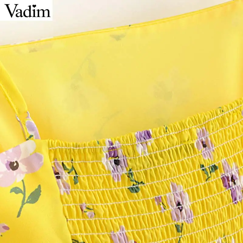 Vadim женское Сексуальное желтое платье миди с цветочным принтом на спине