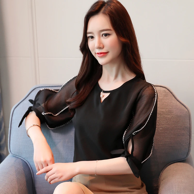 модные женские блузки 2019 фонарь короткий рукав летние топы шифоновая блузка