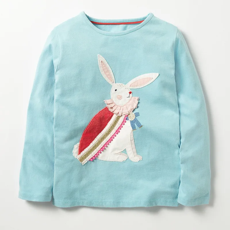 T3558 blue animals От 2 до 7 лет, новая полосатая футболка с длинными рукавами и рисунком для маленьких девочек Детская футболка с аппликацией, изображение героев мультфильмов, одежда наивысшего качества для девочек - Цвет: T3558 blue animals