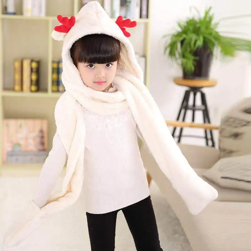 Child NO3 ZDFURS* Корейская версия шапки Толстая двойная шапка шарф перчатки один из трех комплектов мультфильм детей шляпа рога родитель-детский головной убор - Цвет: Child NO3