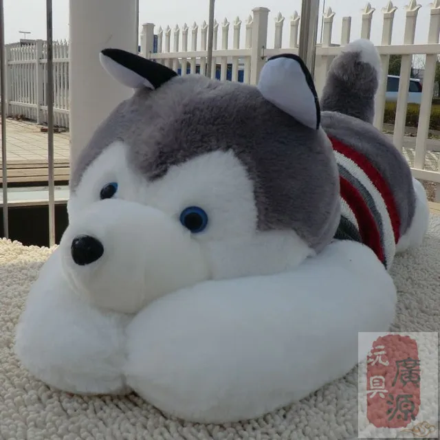 Husky furry toy dogs lying lovely dog toys with clothes birthday gift about 50cm