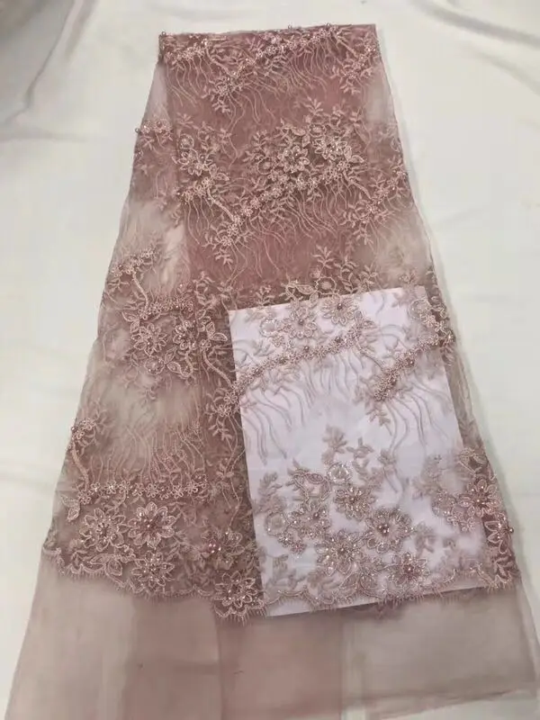 Розовый кружевной ткани для африканских вечеринок тяжелых бисером с блестками в