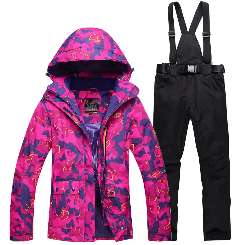 picture jacket pant Для женщин зимние костюмы Спорт на открытом воздухе лыжные комплекты сноуборд одежда для температуры-30 зимние камуфляжные водоупорные платье для маленьких девочек; куртка+ штаны с подтяжками - Цвет: picture jacket pant