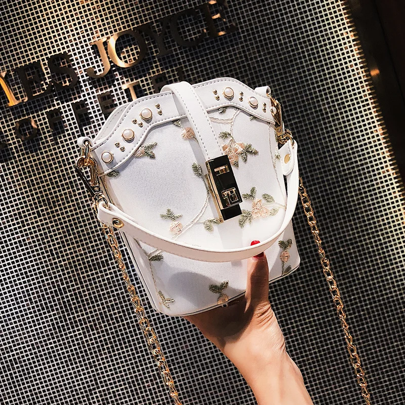 ETAILL Sweet Lace Floral Bucket Bag Luxury Shoulder Bags for Women 2018 Famous Brand Flowers Chain | Багаж и сумки