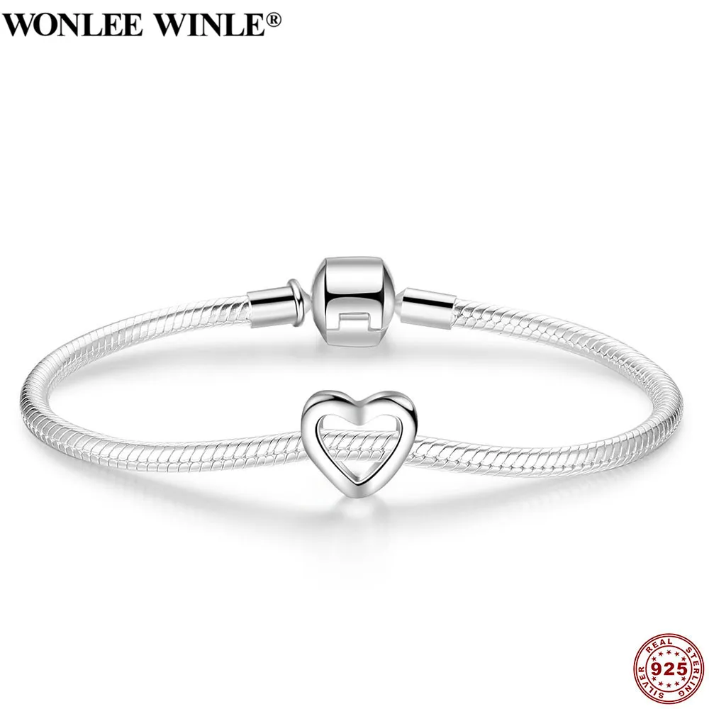 Wonlee Winle 100% стерлингового серебра 925 ажурные бусины сердца подходят оригинальный
