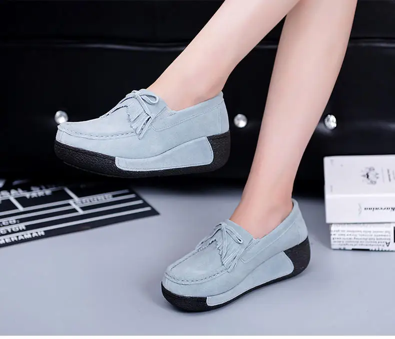 Spring Women Flats Shoes Platform Sneakers Shoes Leather Suede Fringe Loafers Slip On Flats Heel Creepers Ladies Shoes Moccasins