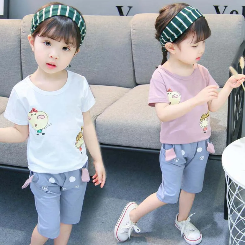 Комплекты одежды для девочек летняя футболка и брюки 2 шт./компл. детская