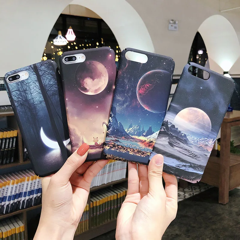 MOUSEMI For iPhone 7 Case Hard Plastic Moon Luminous Back Cover 5 se 5s Coque On Protective 6 6s x 8 Plus |