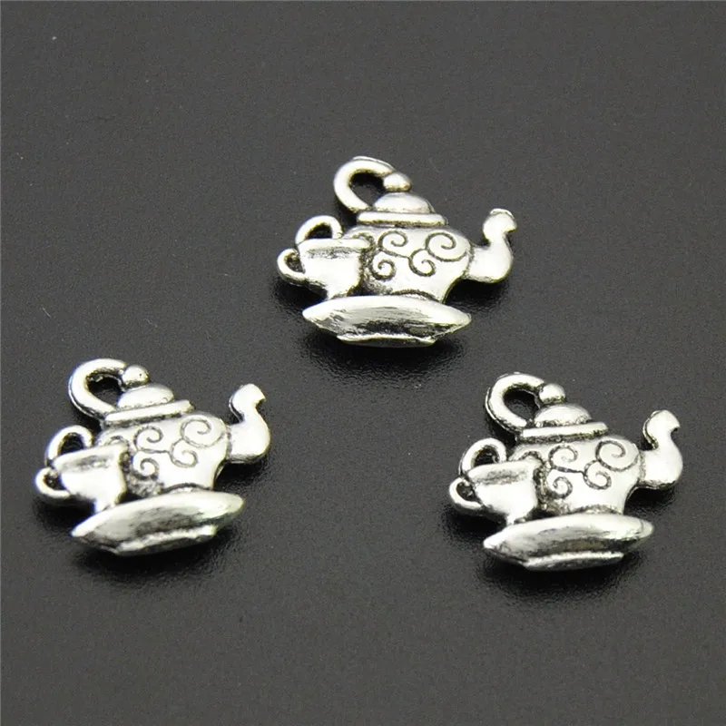 10 шт. тибетский серебристый цвет чайный горшок подвески с маленькой чашкой для