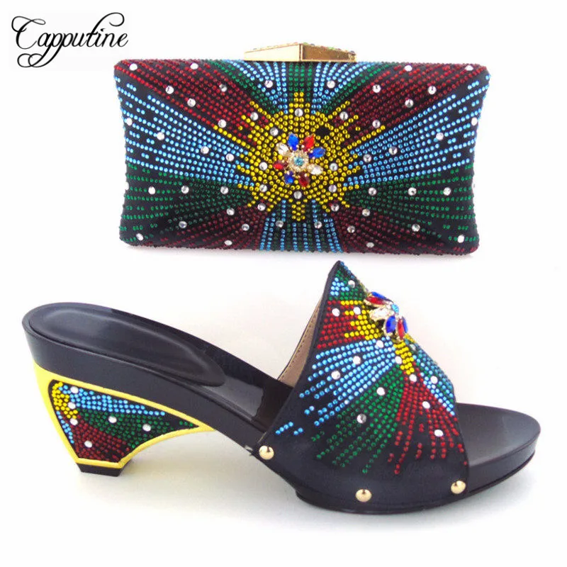 Итальянский дизайн со стразами Обувь и сумка в комплекте новая модная обувь на