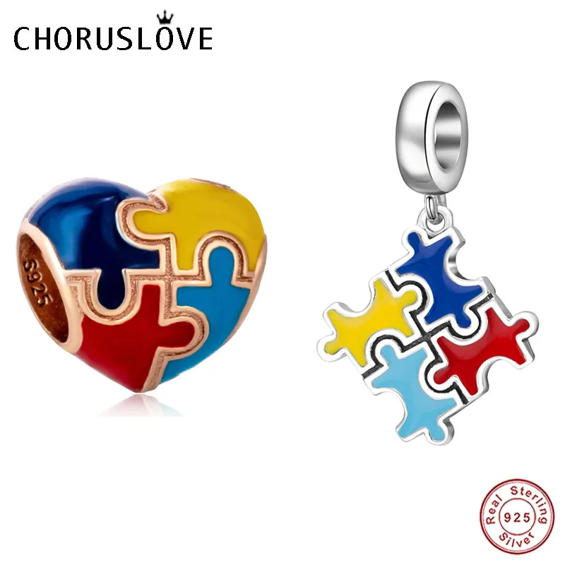 Choruslove Autism паззл мотаться Шарм 925 пробы серебро любовь сердце бусы fit Pandora
