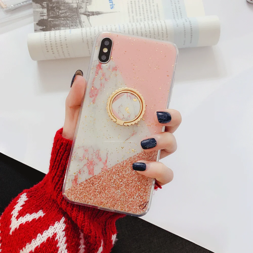 6 Геометрический мраморный чехол для IPhone X XS Max, блестящий золотой фольги, чехол для IPhone 8 7 6s Plus, TPU, задняя крышка, металлический палец, кольцо, держатель, чехол - Цвет: 6