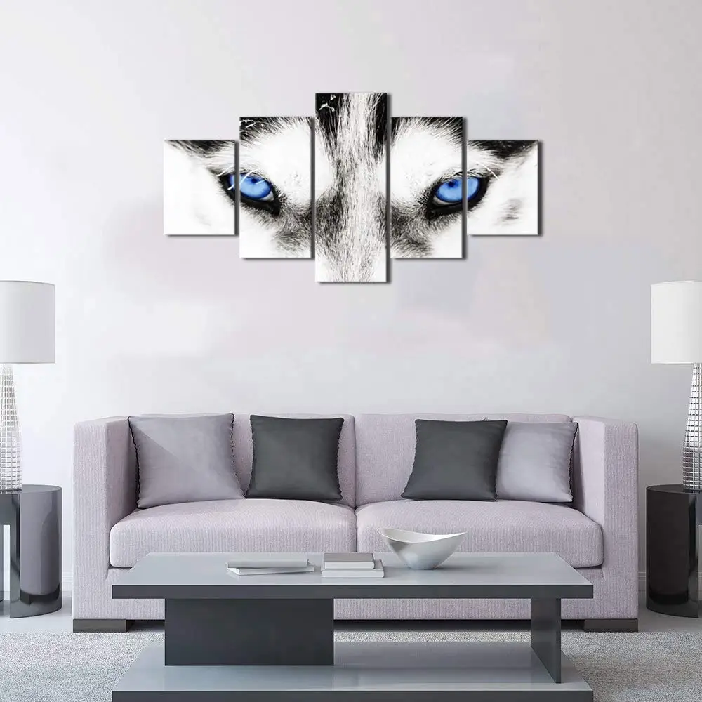 5 шт. черно-белая хаски собака с голубыми глазами холст стена искусство