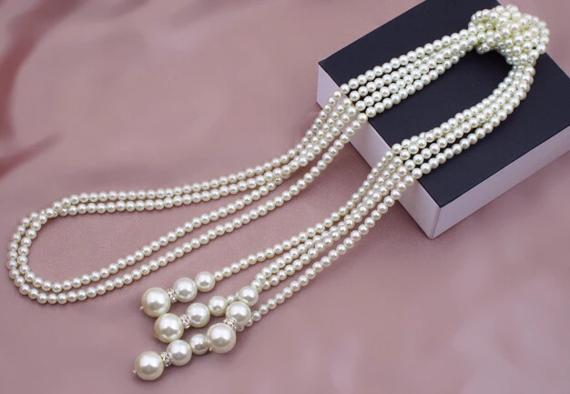 Женская Длинная цепочка с имитацией жемчуга ожерелье цепочкой для свитера